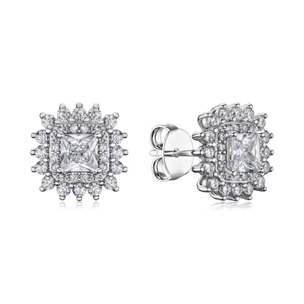 Срібні сережки-пусети з фіанітами SZDE00626-E/12/1