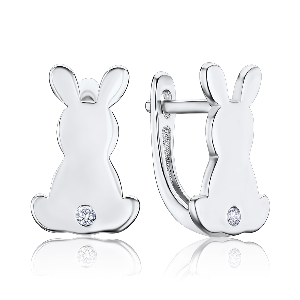 Срібні сережки Зайчики з фіанітом SZDE15087-E/12/1