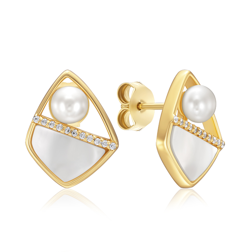 Серебряные серьги с жемчугом. Артикул TE-3264-GOLD-E/20/21216