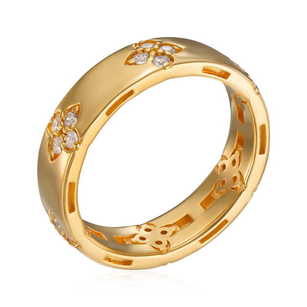 Срібна каблучка з фіанітами. Артикул TR-1058-7-GOLD-R/20/1
