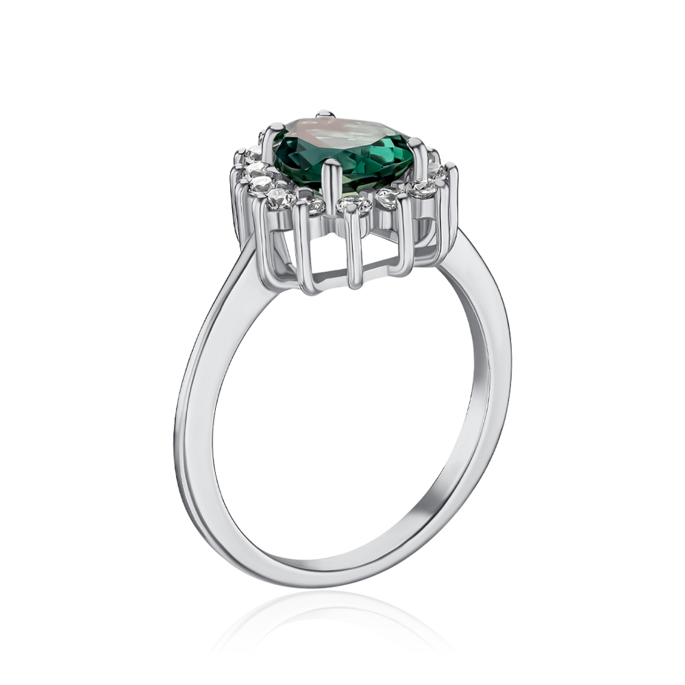 Срібна каблучка зі штучним кварцом та фіанітами 00834/12/1/21302