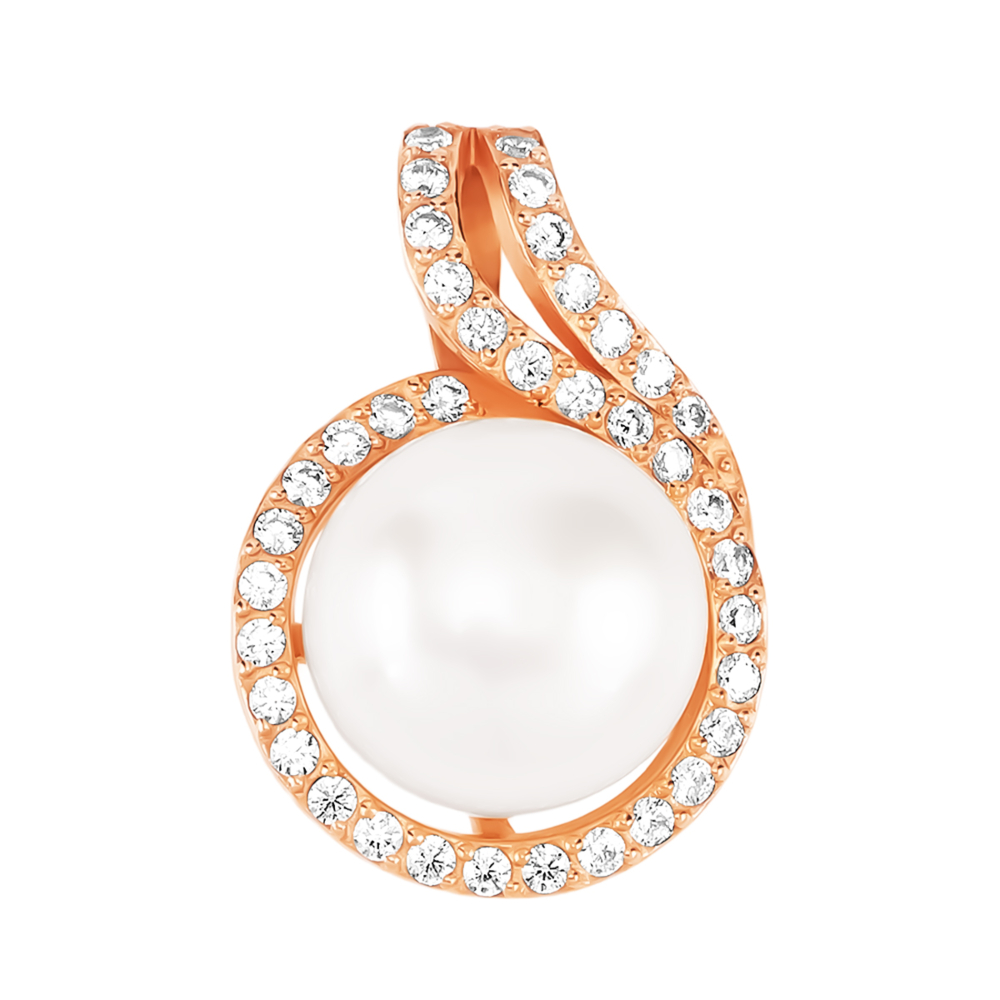 Золотая подвеска с жемчугом и фианитами. Артикул UG5319048510102п