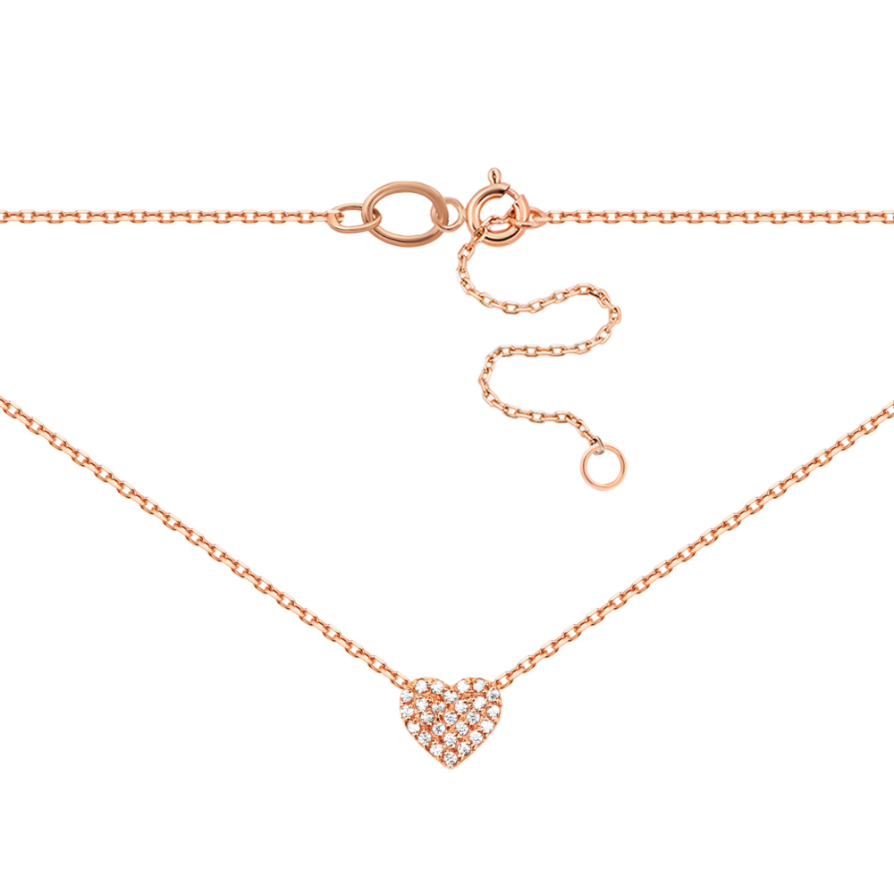 Золотое колье Сердце с фианитами. Артикул UG5КЛ 029