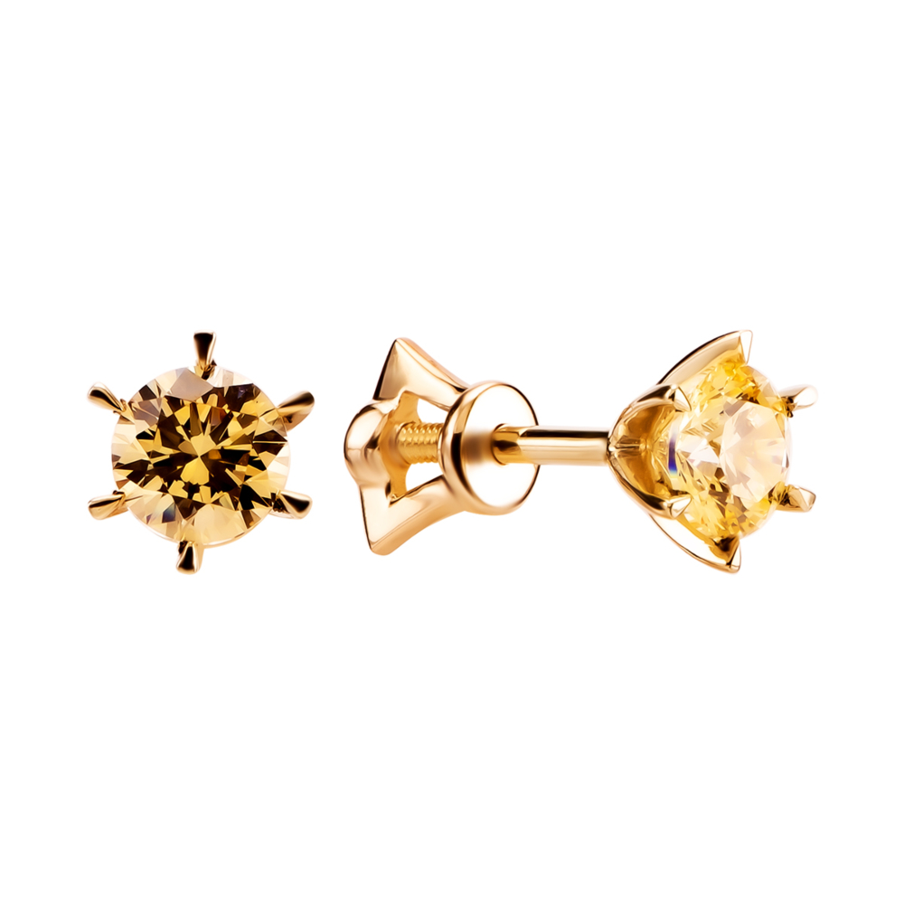 Золотые пусеты с фианитами Royal. Артикул UG5С4006/2G Royal Lemon