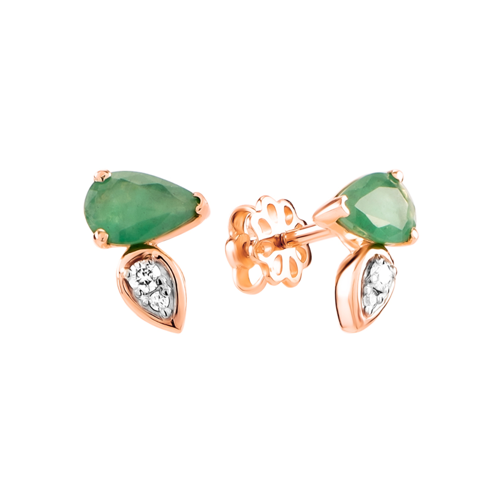 Золоті пусети зі смарагдом та діамантами. Артикул UG523505EMD