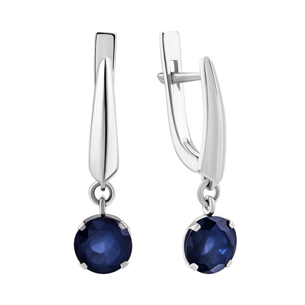 Золоті сережки-підвіски з сапфіром. Артикул UG522945/1SAPH