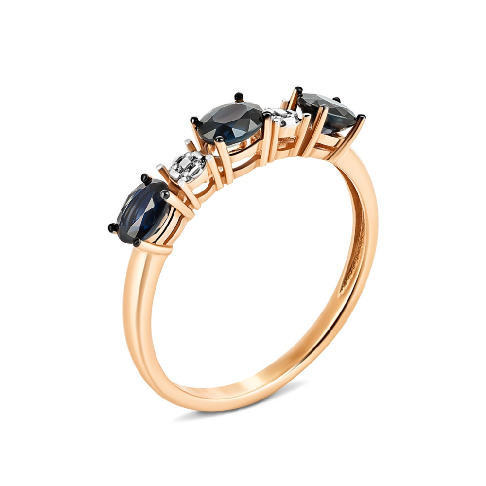 Золотое кольцо с бриллиантами и сапфиром. Артикул UG553632/01/1/10434