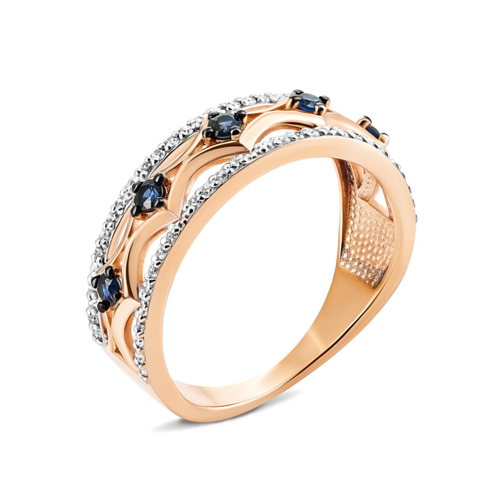 Золотое кольцо с бриллиантами и сапфирами. Артикул UG5800072/01/1/8120