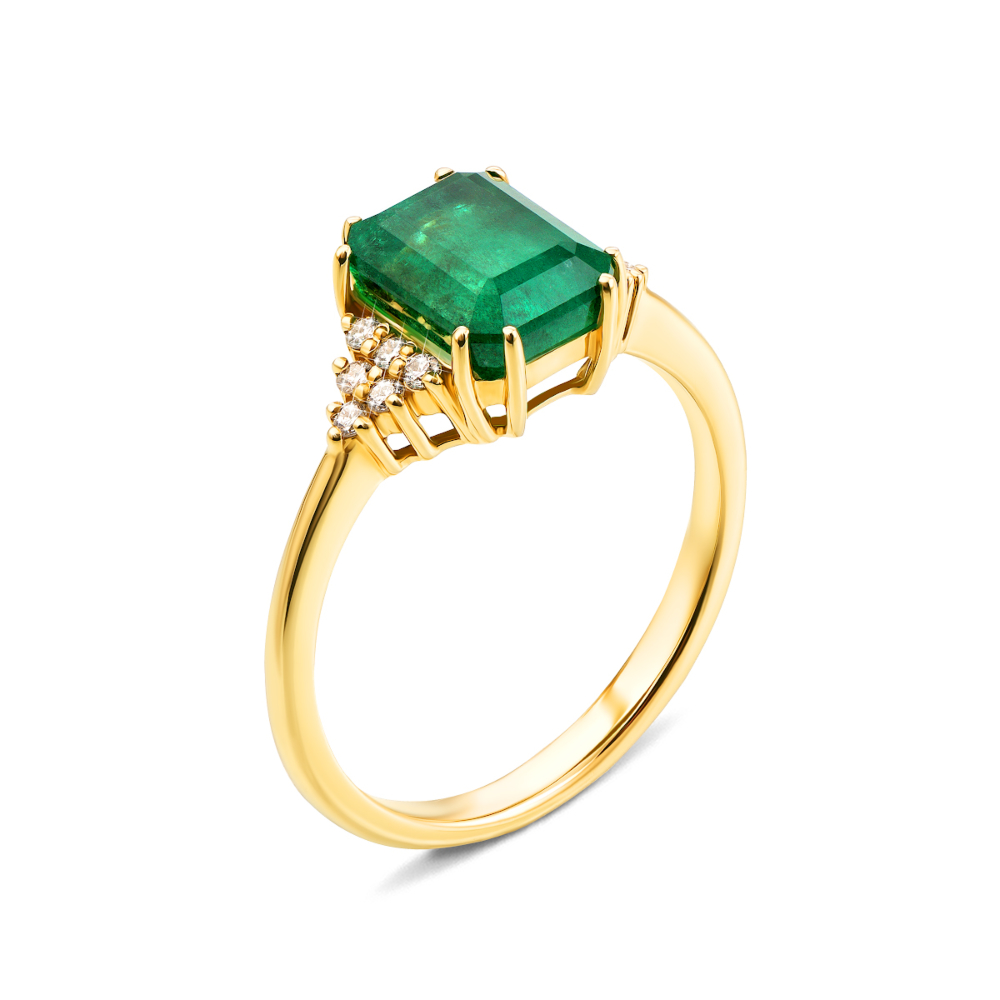 Золотое кольцо с изумрудом и бриллиантами (53335/1.25л см)