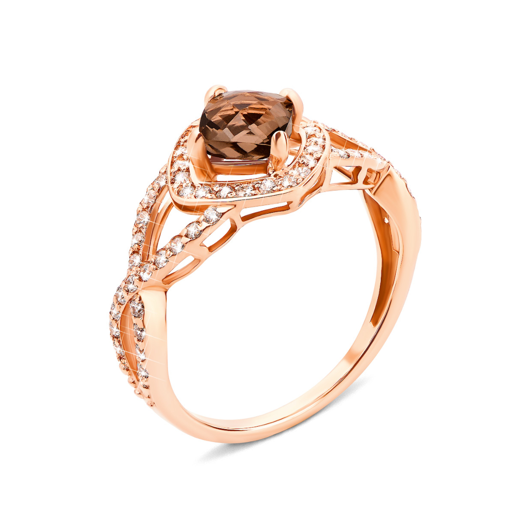 Золотое кольцо с раухтопазом и фианитами (530056/раух сп)
