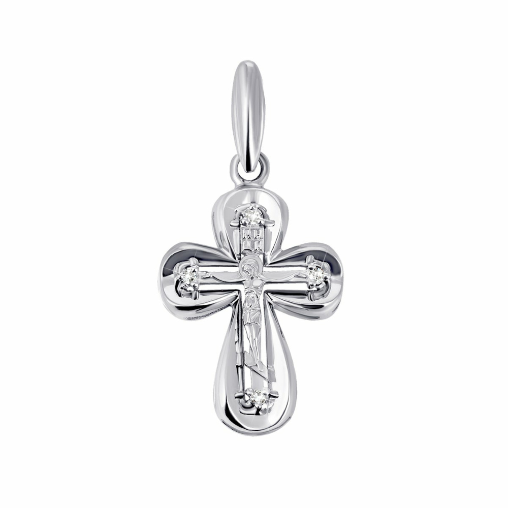 Золотой крестик c бриллиантами. Артикул UG5880415-Кр.бел