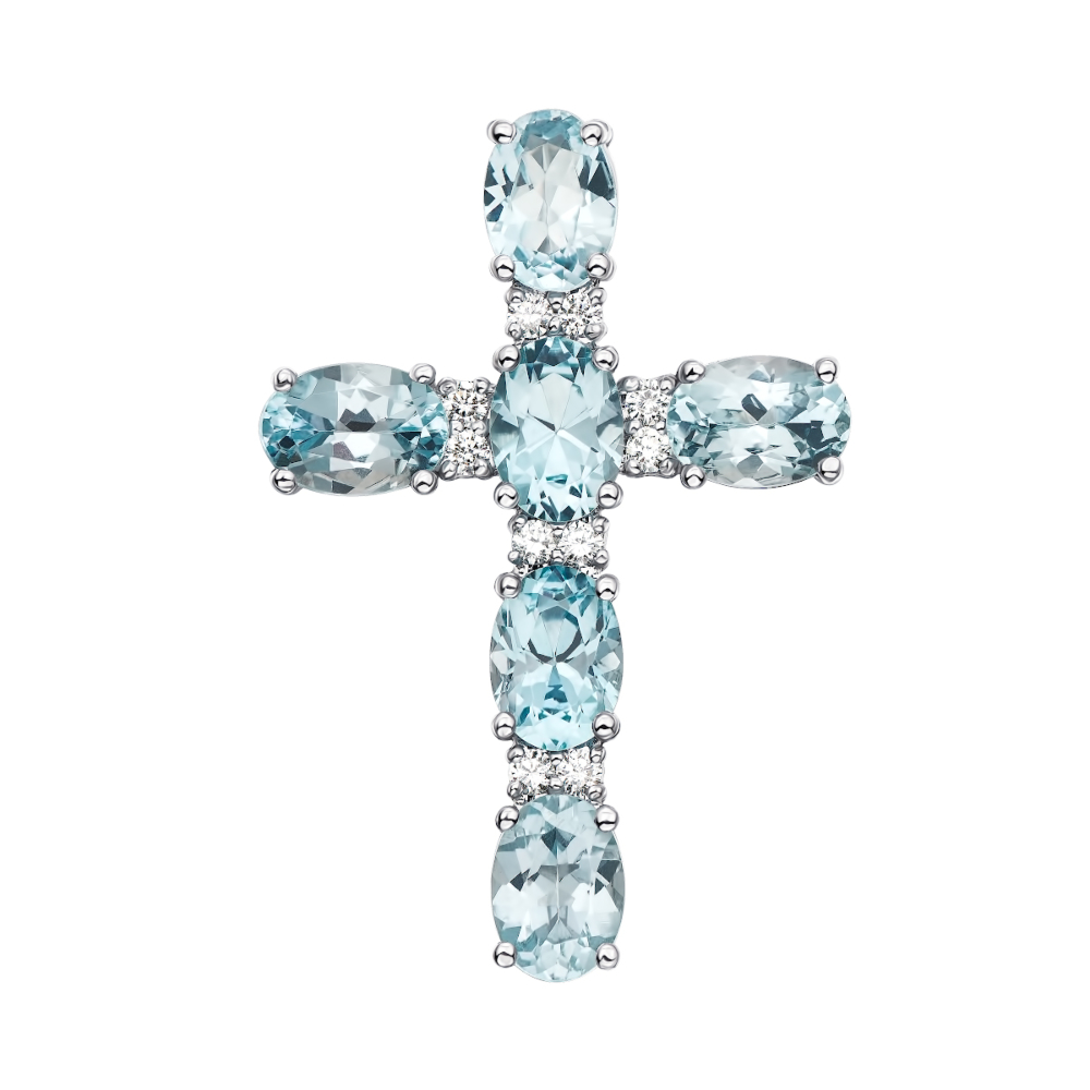 Золотий хрестик з блакитним топазом і діамантами (51931/1.75б топ)