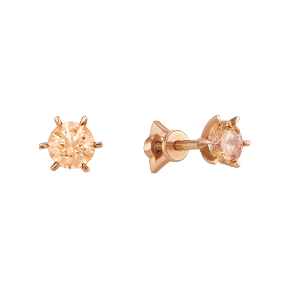 Золотые пусеты с фианитами Royal​ Zirconia. Артикул UG5С4006G Royal Champ