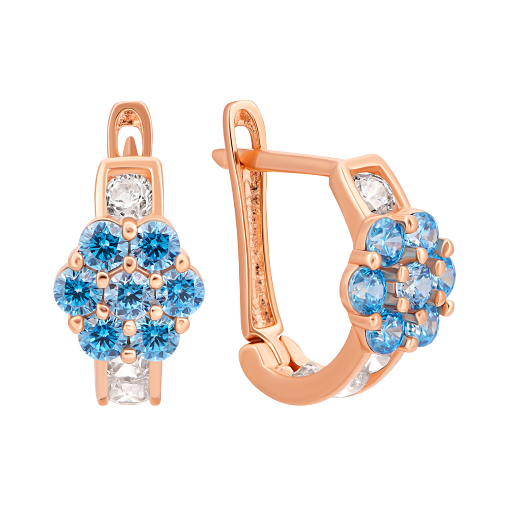 Золотые серьги Цветы с фианитами.Артикул UG52111030401 бл