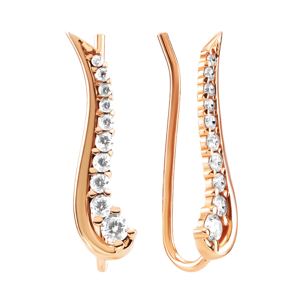 Золотые серьги-каффы с фианитами. Артикул UG52111038001