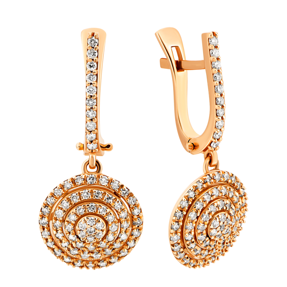 Золоті сережки-підвіски з діамантами.Артикул UG52111512301 бр