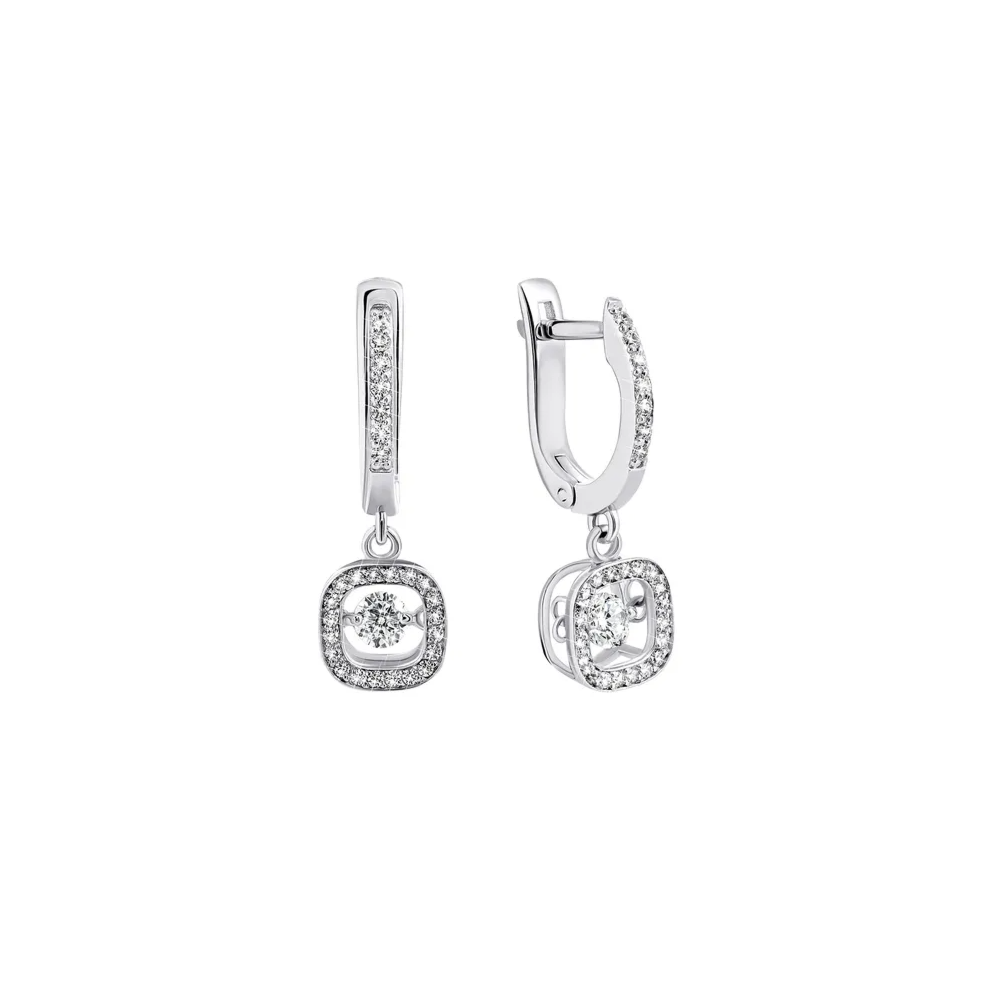 Золотые серьги-подвески с фианитами. Артикул UG5700277-С бел
