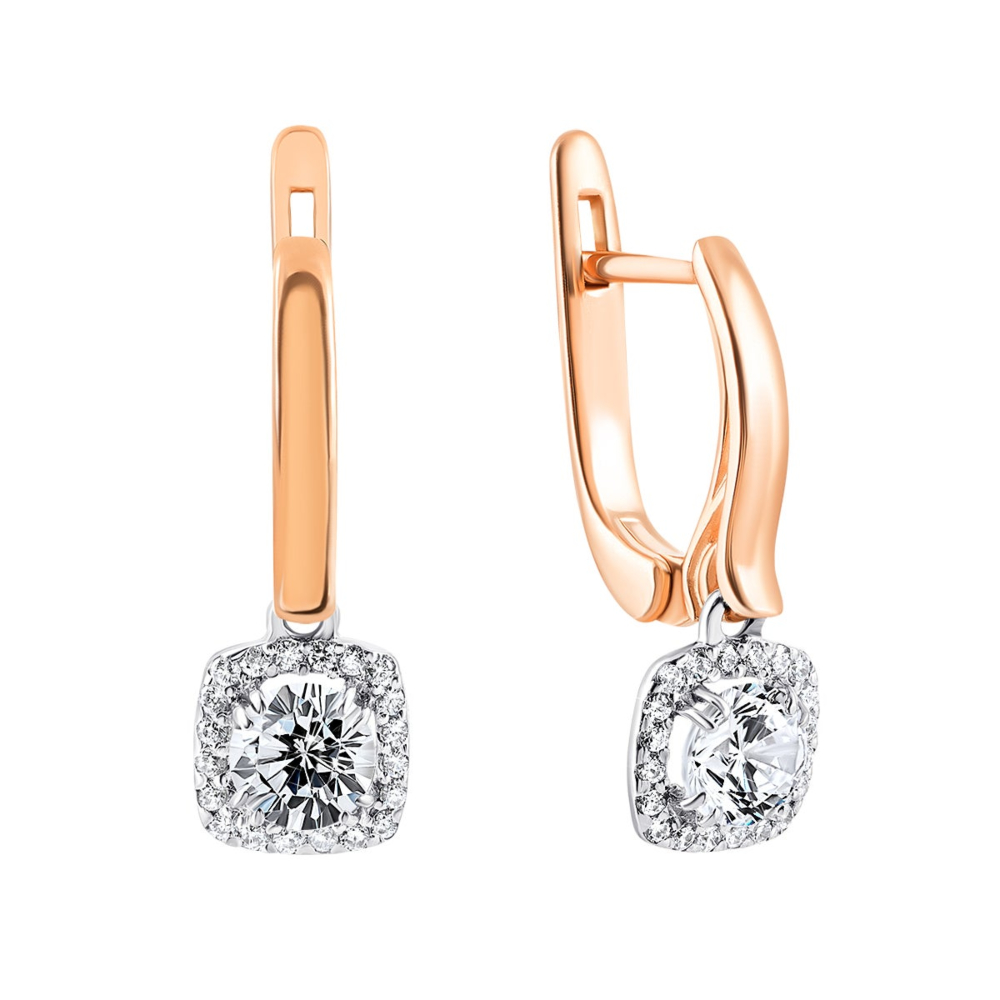 Золотые серьги-подвески с фианитами. Артикул UG560025-А