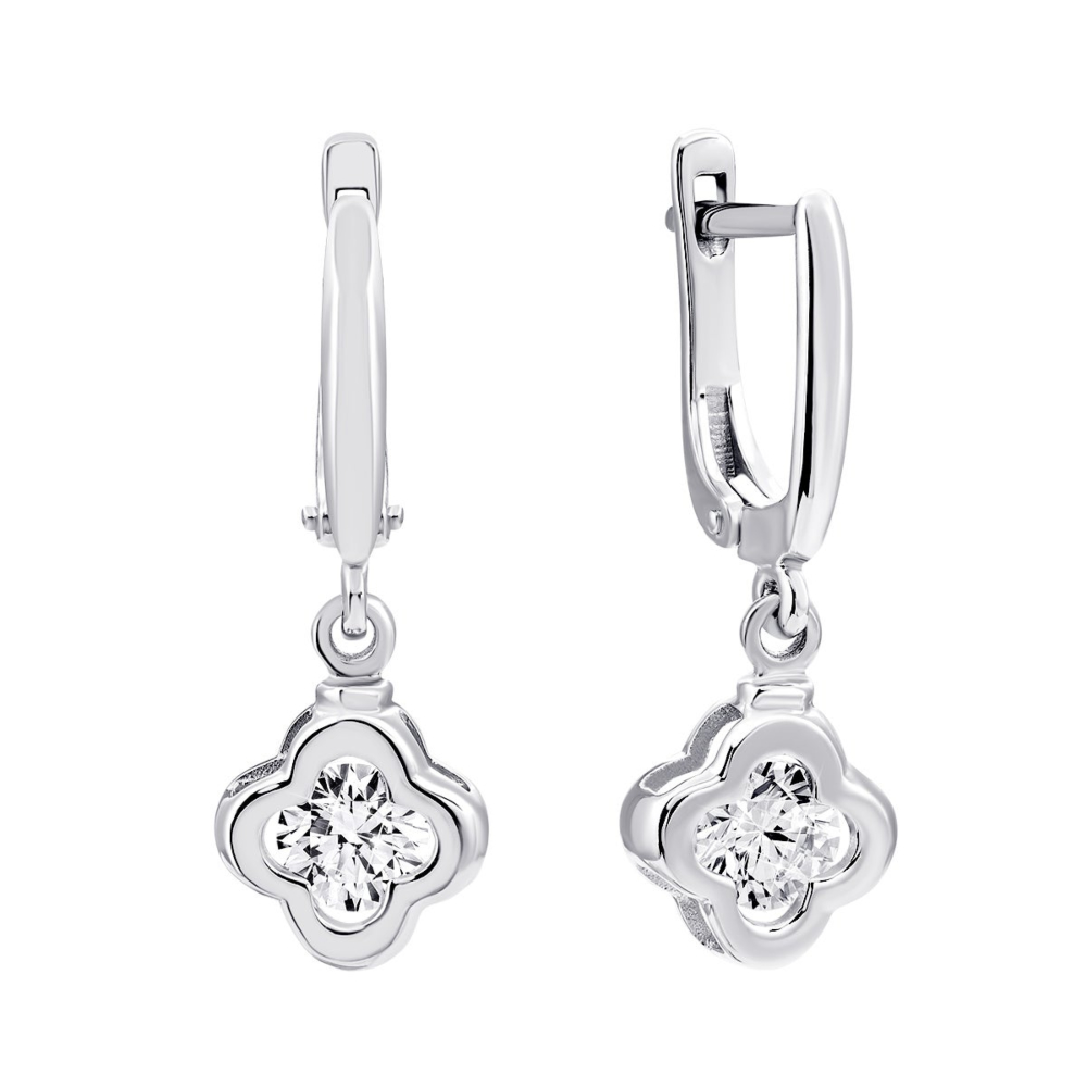 Золоті сережки-підвіски з фіанітами Royal​ Zirconia.Артикул UG5С4284/1 Royal