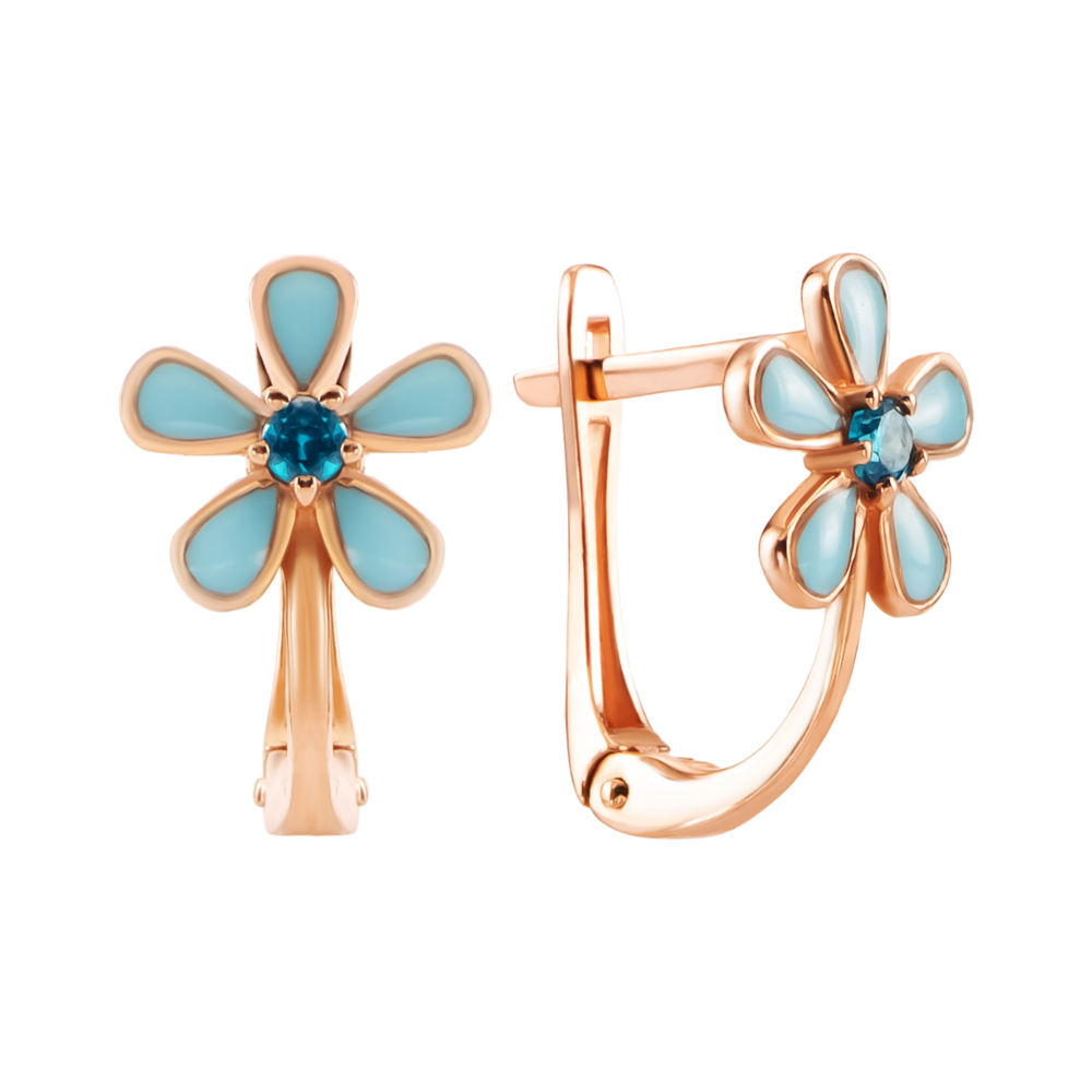 Золоті сережки з фіанітом і емаллю. Артикул UG5С0598г