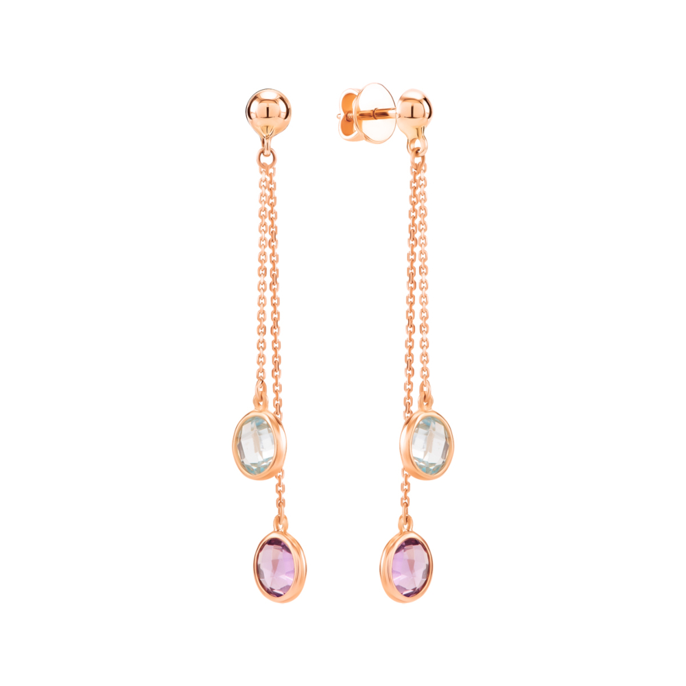 Золоті сережки-підвіски з кварцом. Артикул UG52/50/341