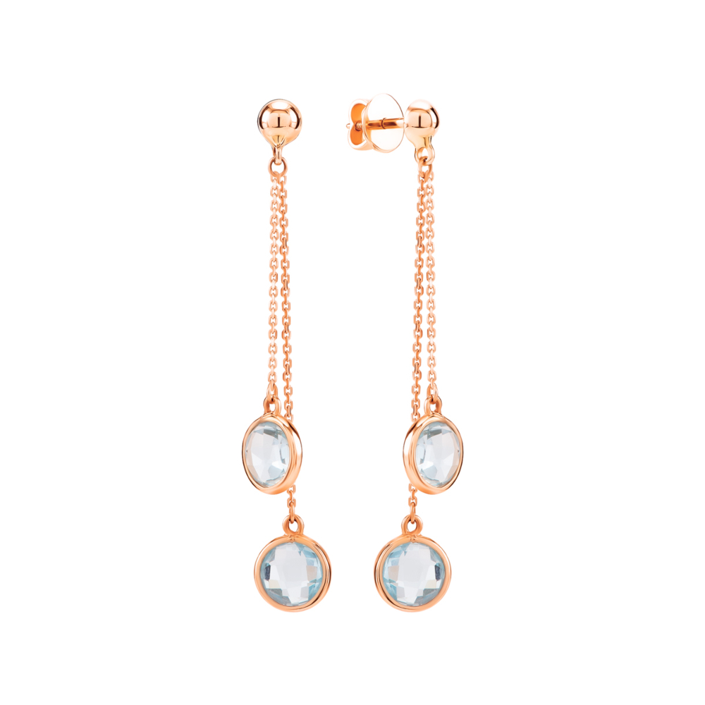 Золоті сережки-підвіски з блакитним кварцом. Артикул UG52/50/339