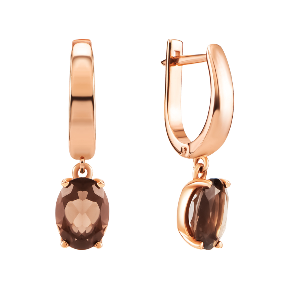 Золотые серьги-подвески с дымчатым кварцем. Артикул UG5219202010106квд