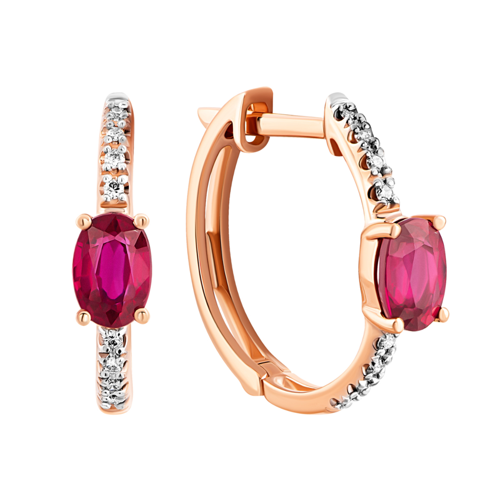 Золоті сережки з рубіном і діамантами.Артикул UG523142RUBY